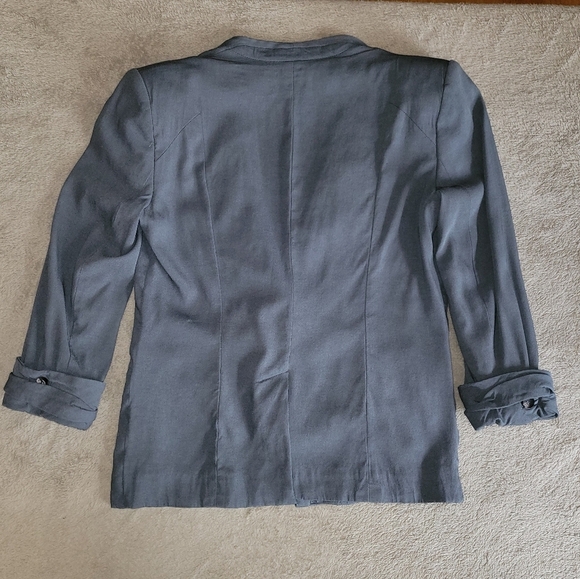 Helmut Lang Silica Crepe Roll Up Sleeve Blazer Blue Smoke size 2​ - Picture 9 of 16